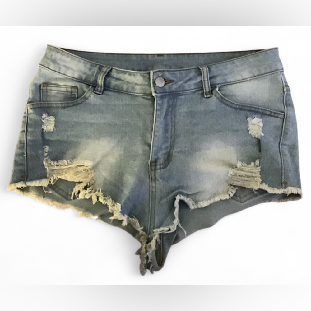 Light Wash Distressed Denim Cut Off Jean Shorts Women's M Frayed Hem Shorts